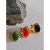 Red Black Green Stone Stainless Steel Open Adjustable Ring Gold Plated Women Jewelry Gala Gift - Image 3