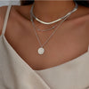 Flat Snake Chain With Three Layer Coin Disc Pendant Necklace For Women Jewelry Accessories - Image 2