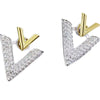 Letter Double V Stud Earrings, Sense Front and Rear Two Wear Size V-Shaped Full Zircon Niche Rhombus Versatile Earrings - Image 5