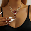 3PC Women's Black Gold Flower Necklace Earrings Jewelry Set Wedding Banquet Party Festival Gift - Image 4