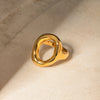 Stainless Steel Openwork Ring with Sculpted Folds in Gold-Tone - Image 6