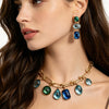 Multi Color Blue And Green Crystal Jewelry Set Gold Tone Link Necklace And Tiered Drop Earrings Statement Jewelry For Womens - Image 2