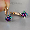 Cute Female Champagne Square Jewelry Crystal Zircon Stone Hoop Earring Rose Gold Color Wedding Earrings For Women - Image 3