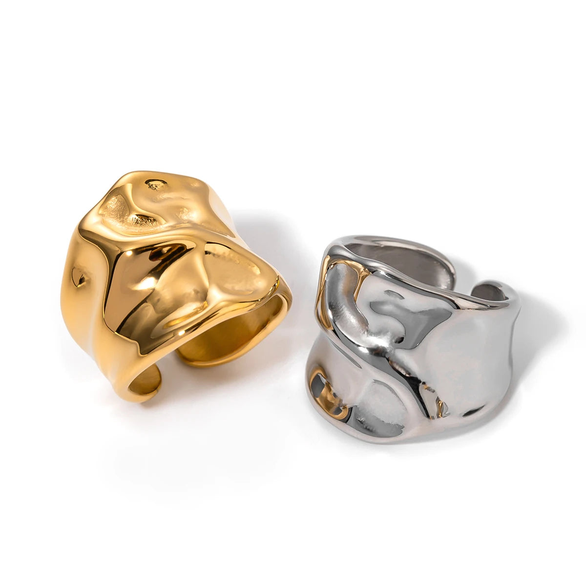 Personality Irregular Hammered Texture Wide Opening Ring Stainless Steel Charm Party Jewerly Women - Image 1