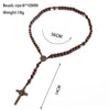Handmade Wood Beads Rosary Necklace For Women Men Crucifix Cross Pendant Long braided Rope Chain Religious Prayer Jewelry - Image 2