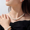 3PCS Set Imitation Pearl Necklace Bracelet Earrings Stud Set Fireball Pearl Beaded Women Bridal Party Jewelry Gift - Image 2