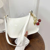 Women's PU Leather Handbag Versatile Color Cherry Pendant Shoulder Bag Casual Commuting Bag Underarm Bag - Image 5