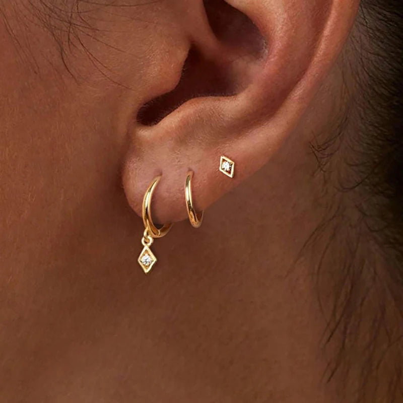 Three-Pair Square Cubic Zirconia Huggie Earring Set - Image 1