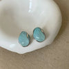 Irregular Smudging Resin Blue Jelly Ice Cute Geometric Bean Stud Earrings for Women Unique Design Party Jewelry Christmas Gift - Image 3