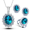 Silver Plated Women Wedding Engagement Jewelry Sets Princess Oval Zircon Crystal Necklace Earrings Ring - Image 1