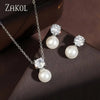 Elegant Round Cubic Zirconia Imitation Pearl Necklace Earrings For Women Bridal Wedding Party Jewelry Gift - Image 1