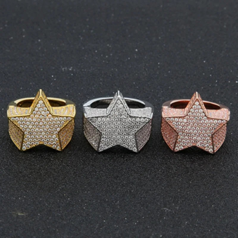 Hip Hop Rock Five Star Rings Men Women Rhinestones Zircon Pentagram Rings Women Wedding Party - Image 1