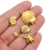 5pcs Stainless Steel Gold Plated Seashell Turtle Conch Double Hole Charms Jewelry Connector For Bracelet Necklace Making Pendant - Image 3