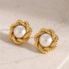 Elegant Stainless Steel Glossy Shine Shell Pearl Twist Texture Stud Earrings For Women Jewelry Gift - Image 2