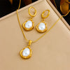 316L Stainless Steel Golden Flower Heart Moon Pearl Necklace Earrings Set For Women Girl Jewelry Suit - Image 9