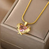 Bohemia Pink Cubic Zirconia Necklace For Women Stainless Steel Heart Wings Pendant Necklaces Crystal Choker Couple Jewerly Gift - Image 3