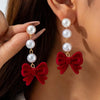 Elegant Shiny Rhinestone Dangle Earrings Tassel Pearl Korean Style Earrings Bow Red Rose Bow Stud Earrings Wedding Accessories - Image 16
