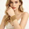 Stainless Steel Gold Plated Elastic Beaded Bracelet Stackable Design Unisex For Daily Commute And Party Wear - Image 6