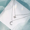Silver Double Layer Star Moon Necklace Simple Charm Pendant Choker Birthday Gift Women's Jewelry - Image 1