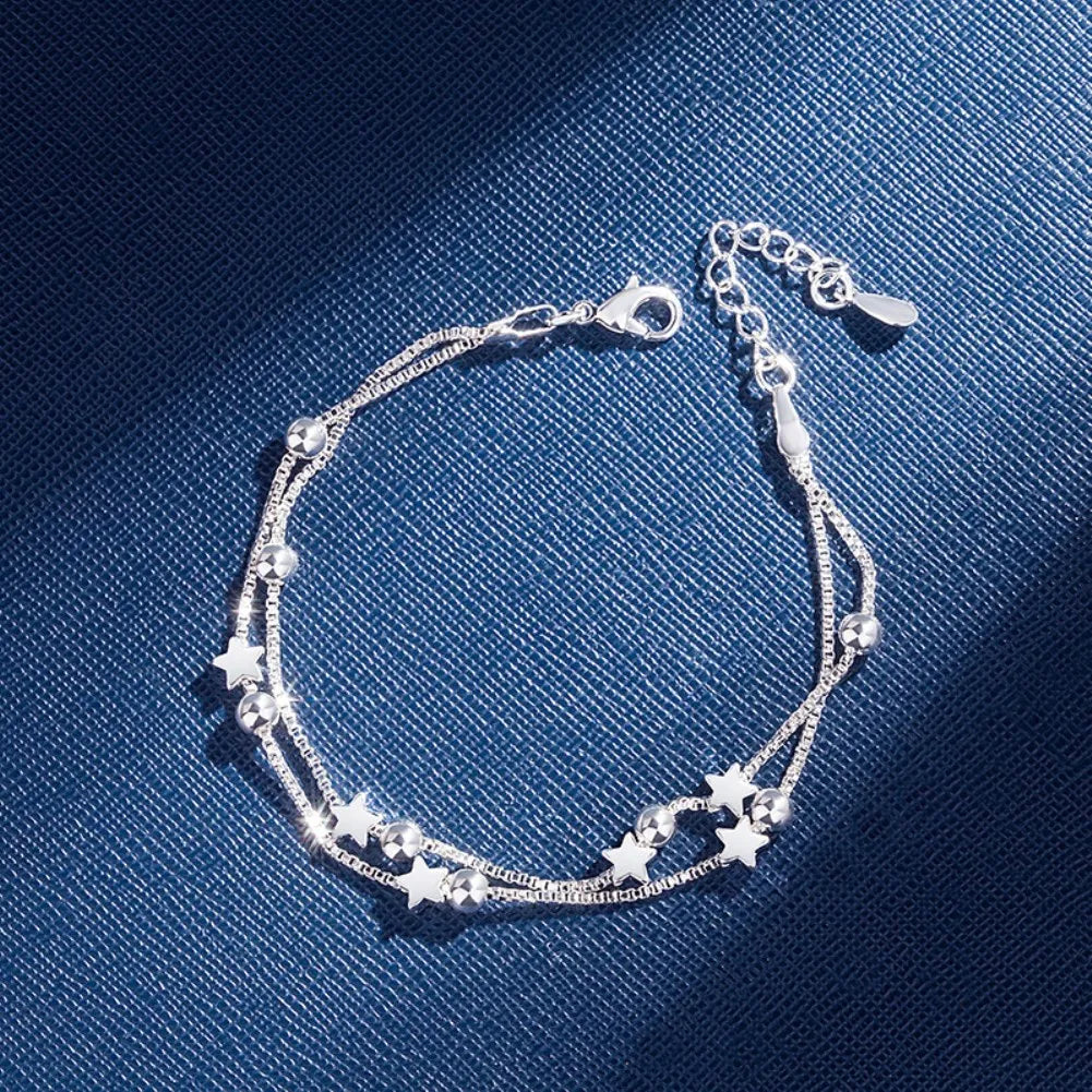 Silver Chain Stars Bracelets For Women Charms Party Wedding Jewelry Holiday Gifts - Image 1