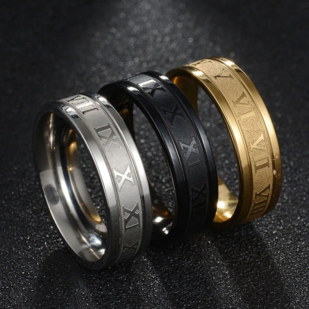 Classic Stainless Steel Roman Digital Men Women Ring Cool Punk Jewelry for Party Gifts - Image 1