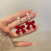 Red Black Bowtie Earrings for Women Girls Simulated Pearl Cloth Bow Tie Earrings Jewelry Ear Accessories Beautiful Gifts - Image 5