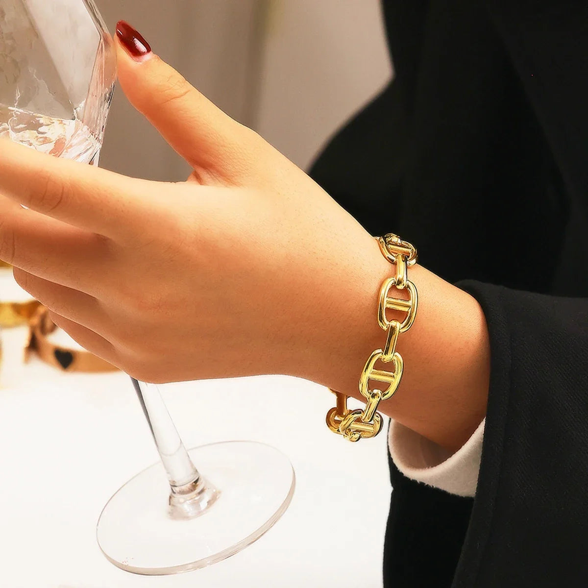 Stainless Steel Skeleton Bracelet for Women Gold Color Wide Bangle Jewelry Gift Accessories - Image 1