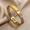 Greatera Stainless Steel Bent Wire Bracelet Three-colour Creative Design Bangle For Women Men Triple Wire Braided Twine Bracelet - Image 3