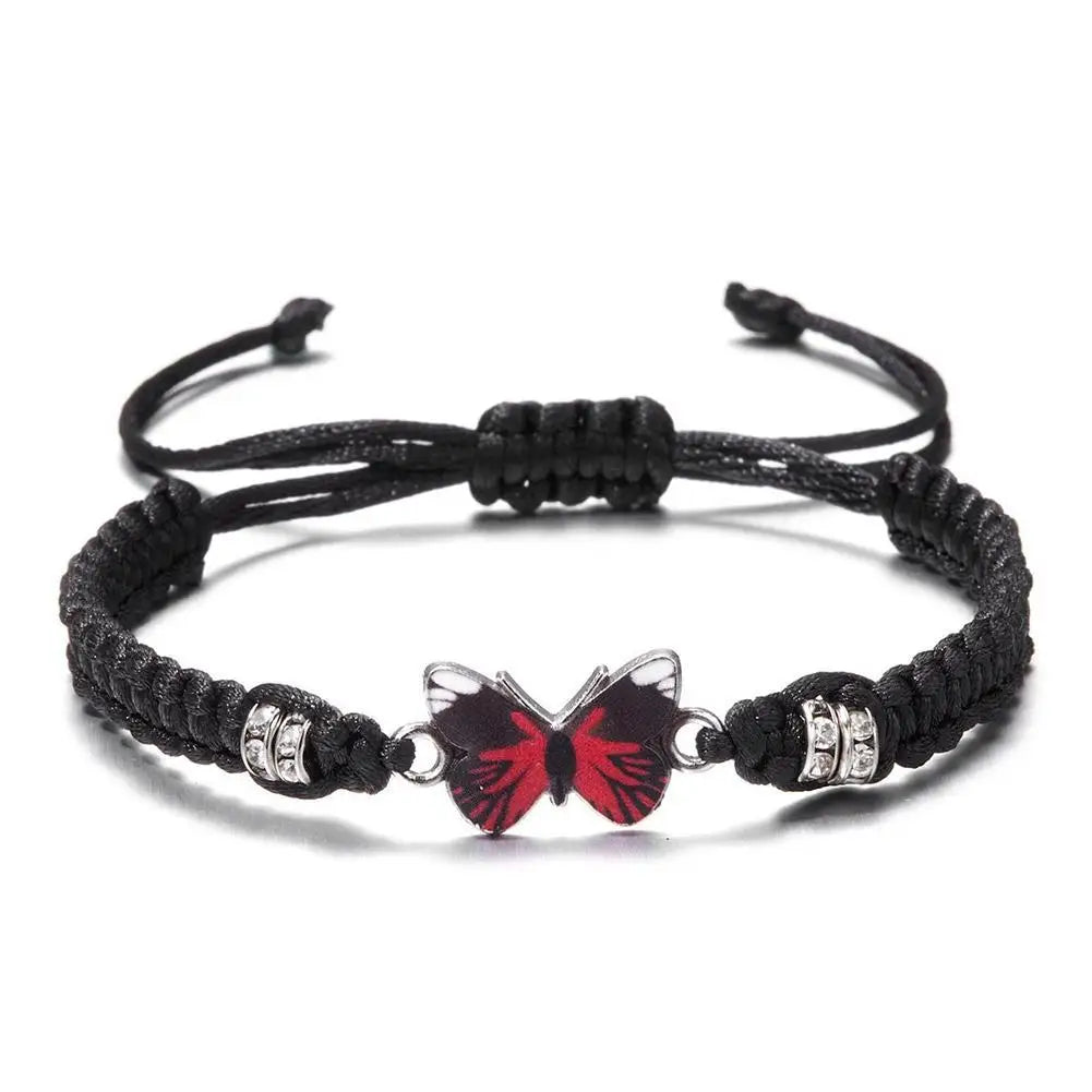 Woven Butterfly Flower Cord Bracelet with Adjustable Length - Image 1
