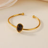 Stainless Steel Green Oval Stone Bracelet for Women Gold-plated Open Bangle Vintage Bohemian Jewelry Holiday Beach Party Gift - Image 3