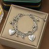 Stainless Steel Double Layered Love Heart Bracelet For Women Gold Color Ball Bean Chain Charm Bracelet Wrist Jewelry - Image 4