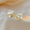 White Enamel Flower Stud Earrings for Women Folded Unique Design Multi-layers Floral Female Small Earrings - Image 5