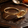 Nature Inspired Leaf Shaped Open Bangle Polished Gold Tone With Ribbed Leaf Accent Statement Jewelry For Womens Minimalist - Image 1