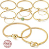 Bracelet Silver Charm Bracelet 17-20CM Golden Heart Love Key Clover Bracelet Bangle Women Jewelry Gift - Image 1