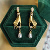 Hand and Imitation Pearl Dangle Earrings - Image 4