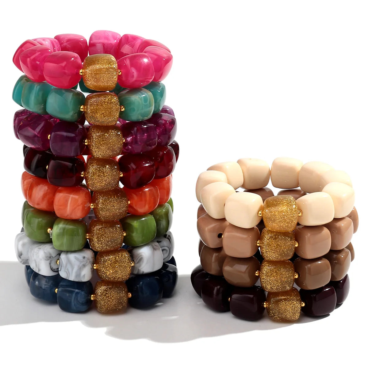 Acrylic Geometric Bead Bracelet with Elastic Stretch Fit - Image 1
