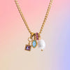 Pearl Look Bead Necklace with Clear Stone Pendant in Gold Tone - Image 25
