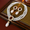 Flower Inlaid Rhinestone Drop Pearl Necklace Earring Set French Style Clavicle Chain Light Jewelry Sets for Women - Image 1