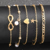 5 Pcs Metal Butterfly Star Heart Pendant Anklets Set Bohemia Vintage Pearl Pendant Foot Bracelet Beach Woman Jewelry - Image 5