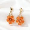 Boho Orange/Dusty Blue Floral Dangle Earrings Women Enamel Flower Gold Drop Earrings Summer Jewelry - Image 7