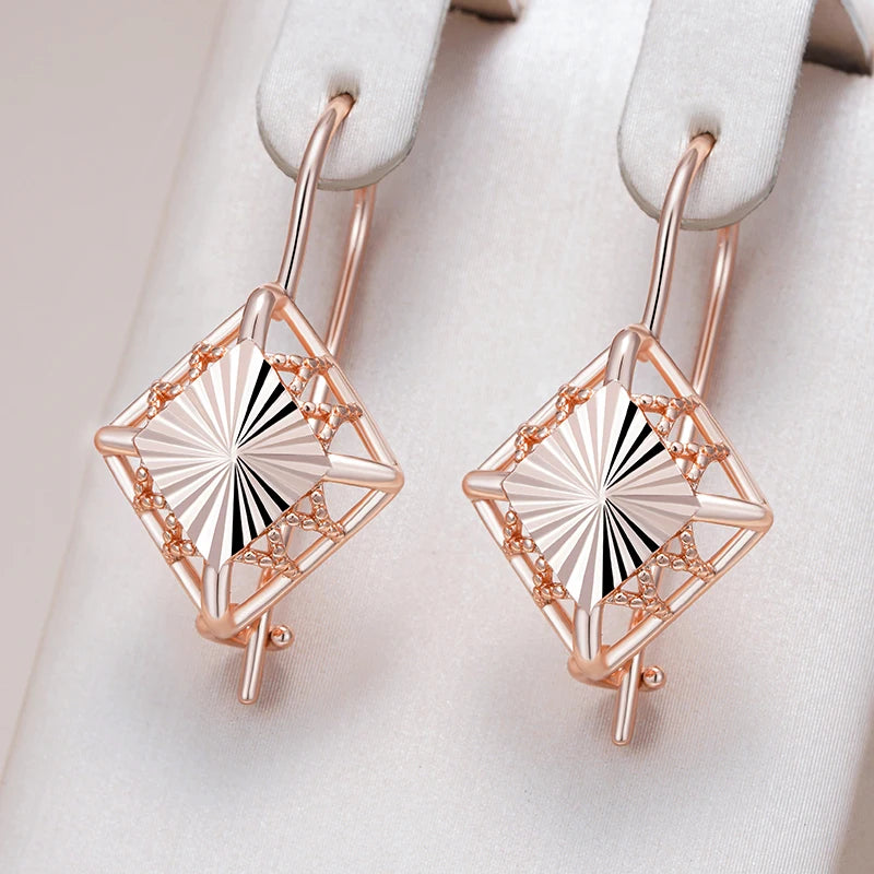 Unusual Rose Gold Color Long Drop Earrings for Women Geometric Hollow Flower Accessories Daily Vintage Jewelry - Image 1