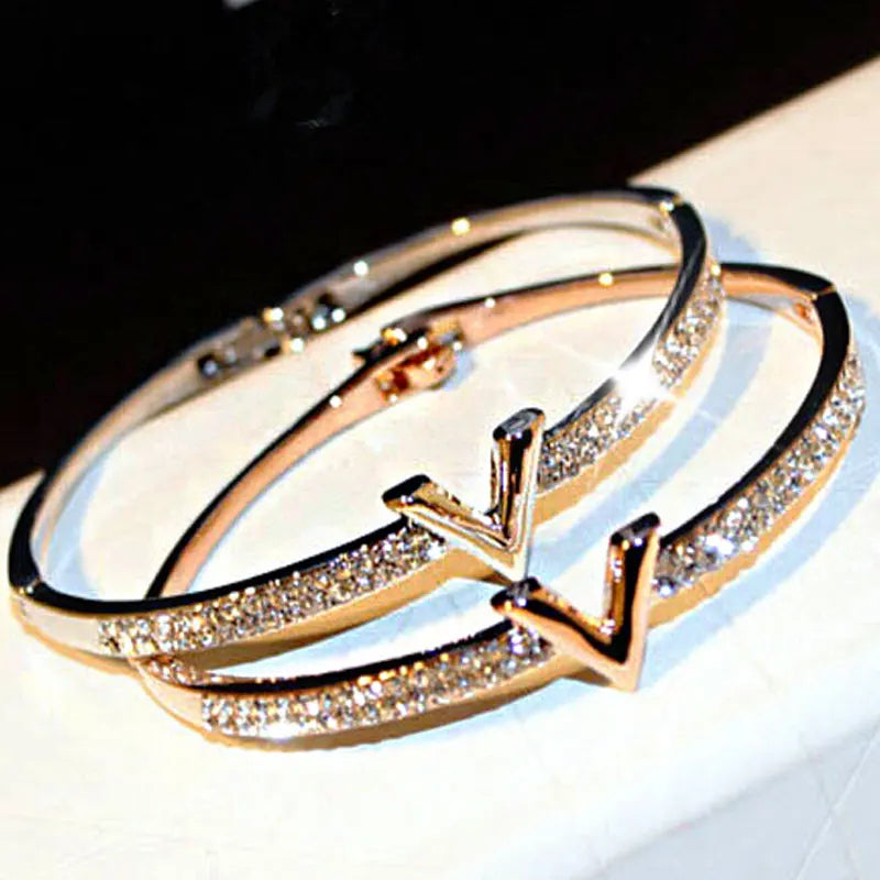 Korea Simple Micro Inlaid Zircon Word Lady Bracelets for Women Temperament Bangle Jewelry - Image 1