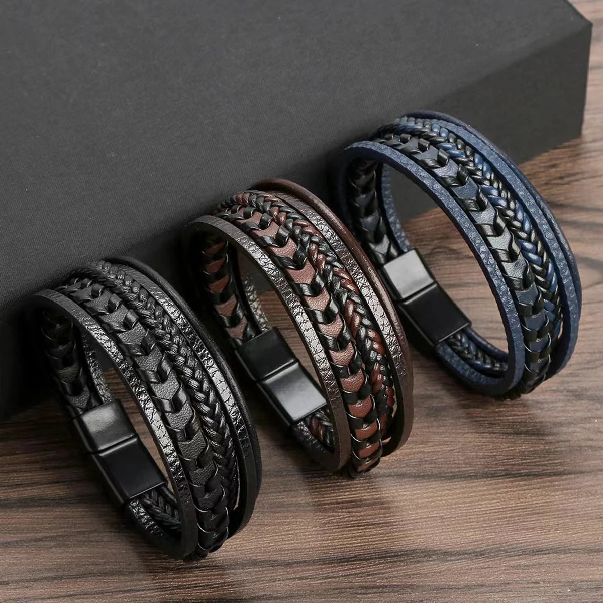 1pc Accessories Men's Multi-layered Vintage Leather Rope Braided Bracelet Alloy Magnetic Buckle Bracelet - Image 1