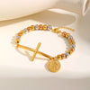 Cross St. Benedict Oval Plate Bracelet for Women,Three-color Beaded Chain Bracelet,Stainless Steel Jewelry Gift - Image 3