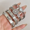 Chic Rhinestone Star Heart Bowknot Square Cuff Bracelet for Women Silver Color Stainless Steel Bangles Jewelry Gifts - Image 2