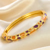 Enamel Dropped Glaze Flower Texture Closed End Bracelet For Women Retro Gold Copper Metal Bracelet Party Jewelry Gifts - Image 7