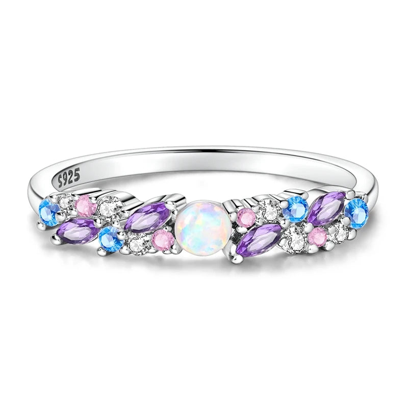 Silver Sparkling Ice-Blue Purple Opal Ring For Women Girls Jewelry Birthday Anniversary Gifts - Image 1