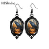 Rose Raven with Moon Dangle Earring Black Lace Earrings Oval Glass Photo Jewelry Gifts Party - Image 2