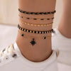 4-5pcs/Set Bohemian Woven Rope Foot Chain for Men and Women Geometric Alloy Black Beads Dropping Oil Anklet Set - Image 1