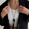 Salircon Simple Irregular Black Resin Tassel Pendant Necklace for Women Adjustable Waxed Thread Sweater Chain Jewelry - Image 2